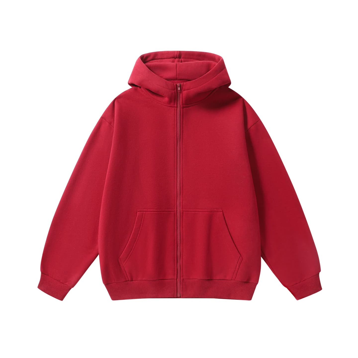 Everyday Full-Zip Hoodie in Deep Red, front flat lay