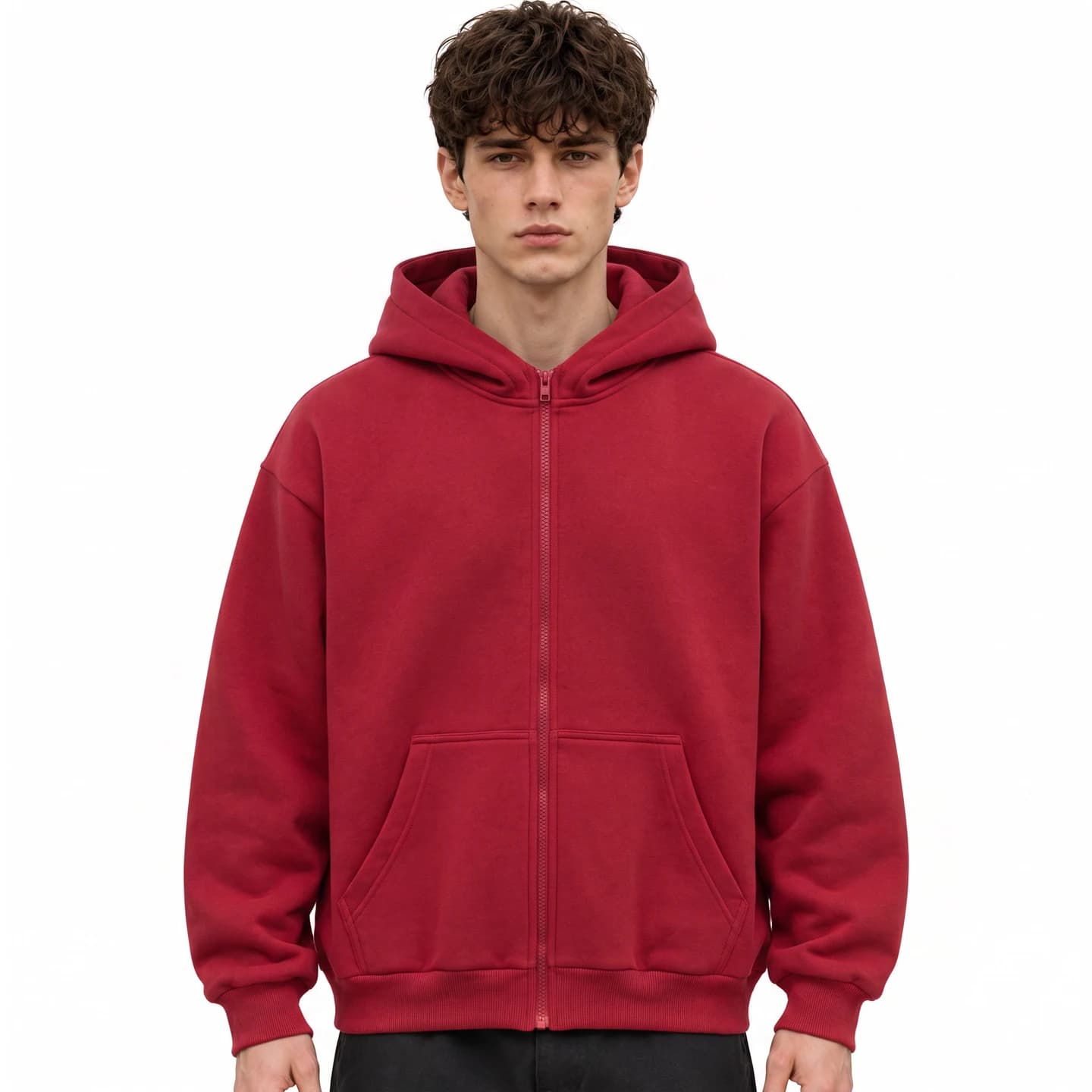 Everyday Full-Zip Hoodie in Deep Red, relaxed men's fit