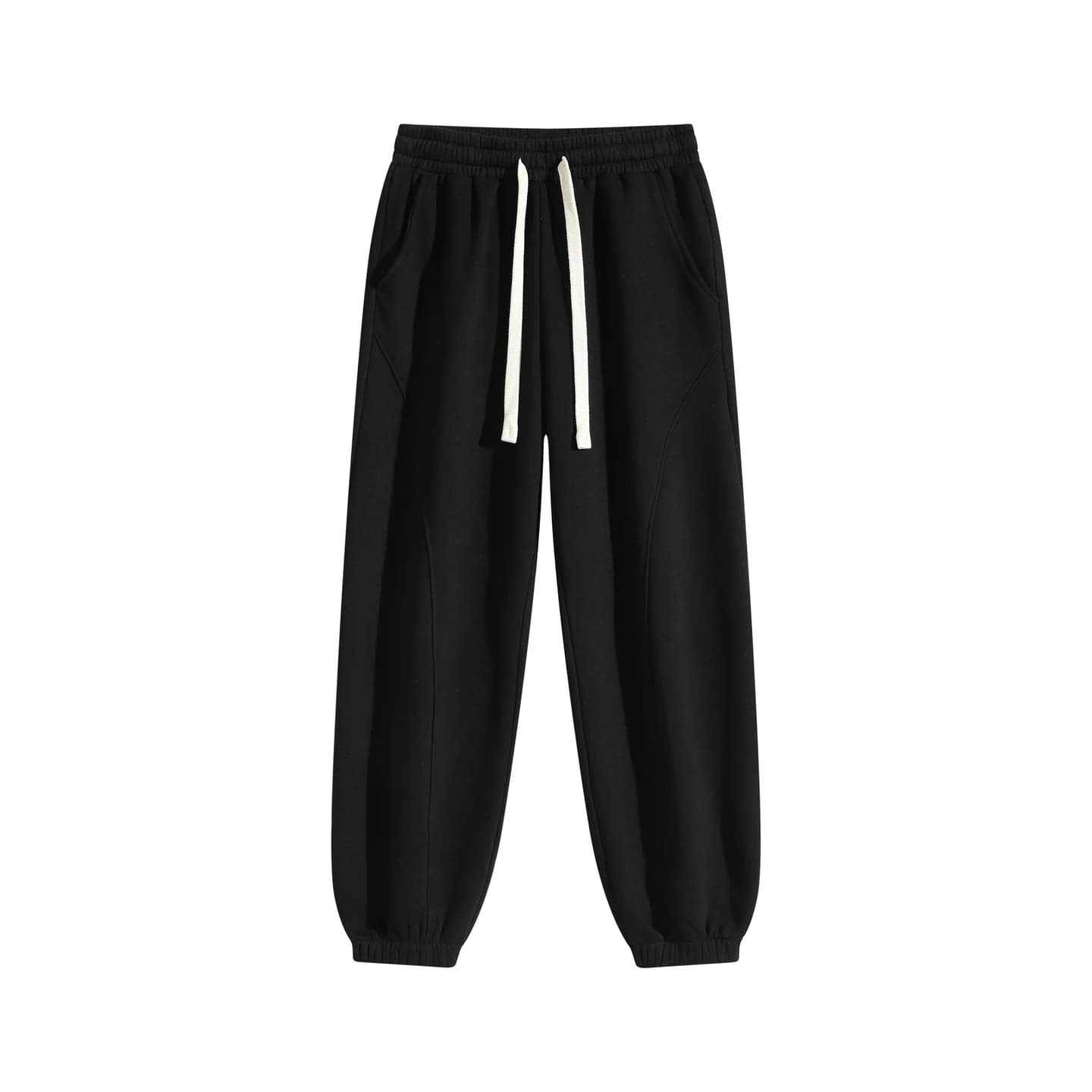 Relaxed Curved-Seam Joggers in Black, front flat lay