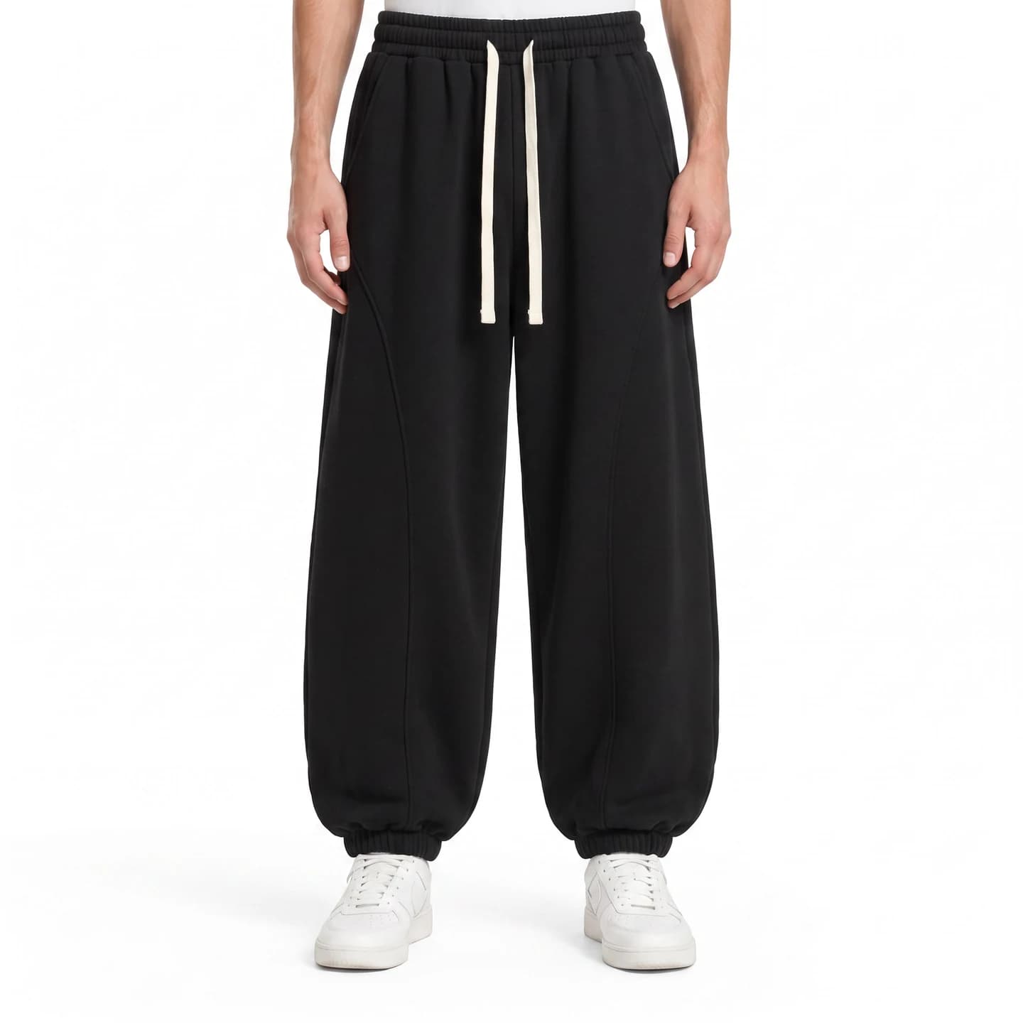 Relaxed Curved-Seam Joggers in Black, relaxed men's fit