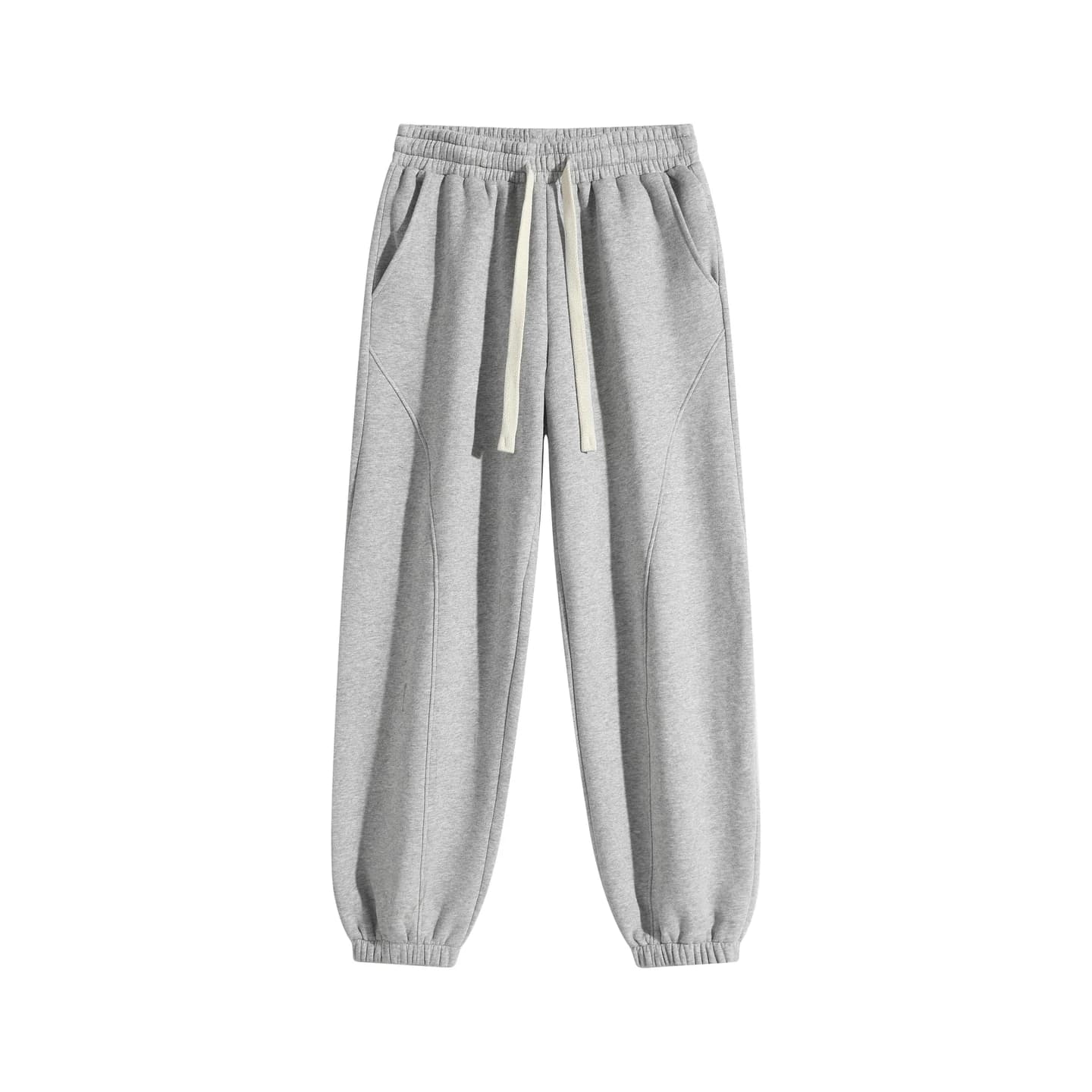 Relaxed Curved-Seam Joggers in Heather Gray, front flat lay