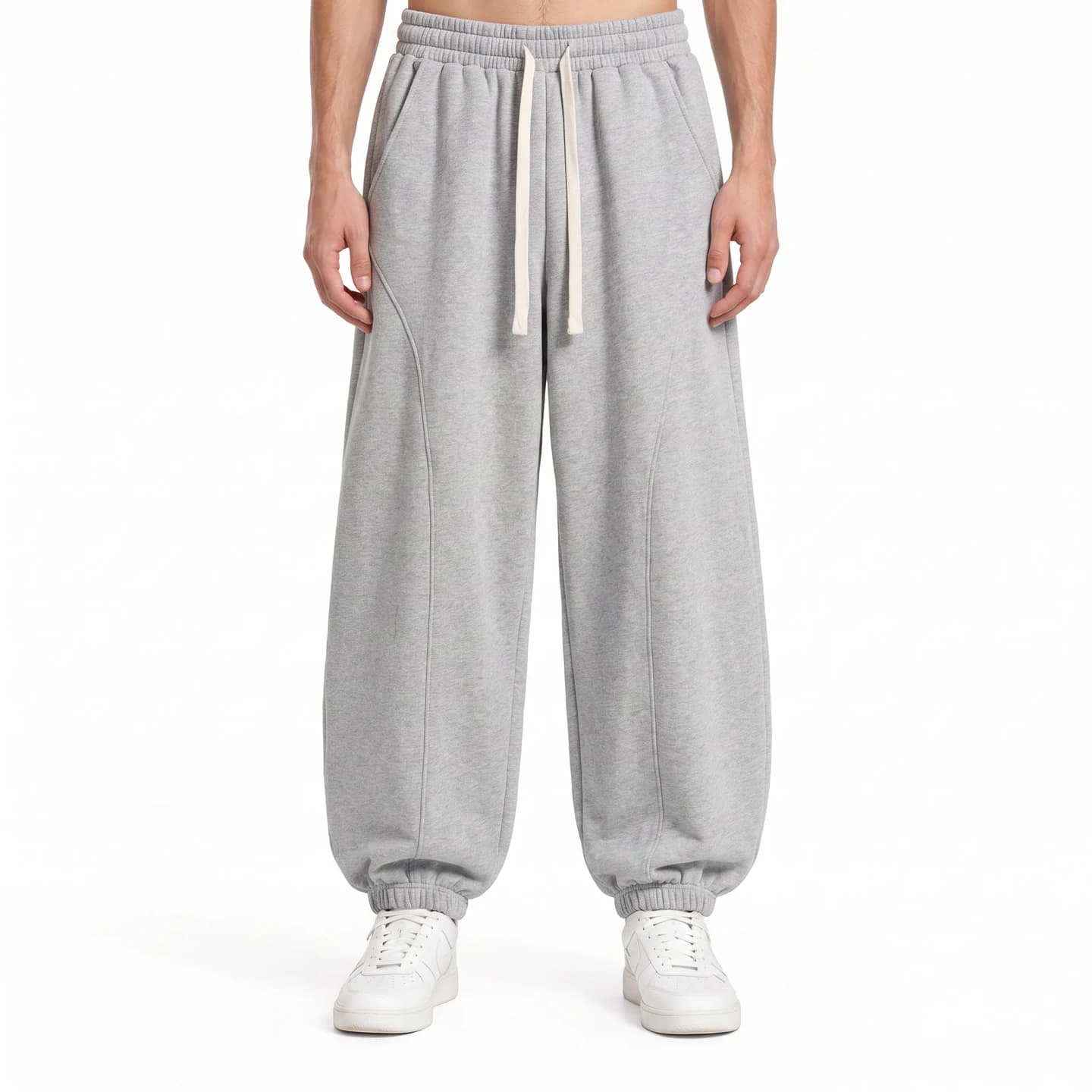 Relaxed Curved-Seam Joggers in Heather Gray, relaxed men's fit