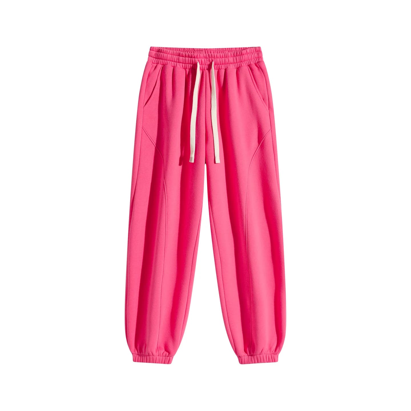 Relaxed Curved-Seam Joggers in Hot Pink, front flat lay