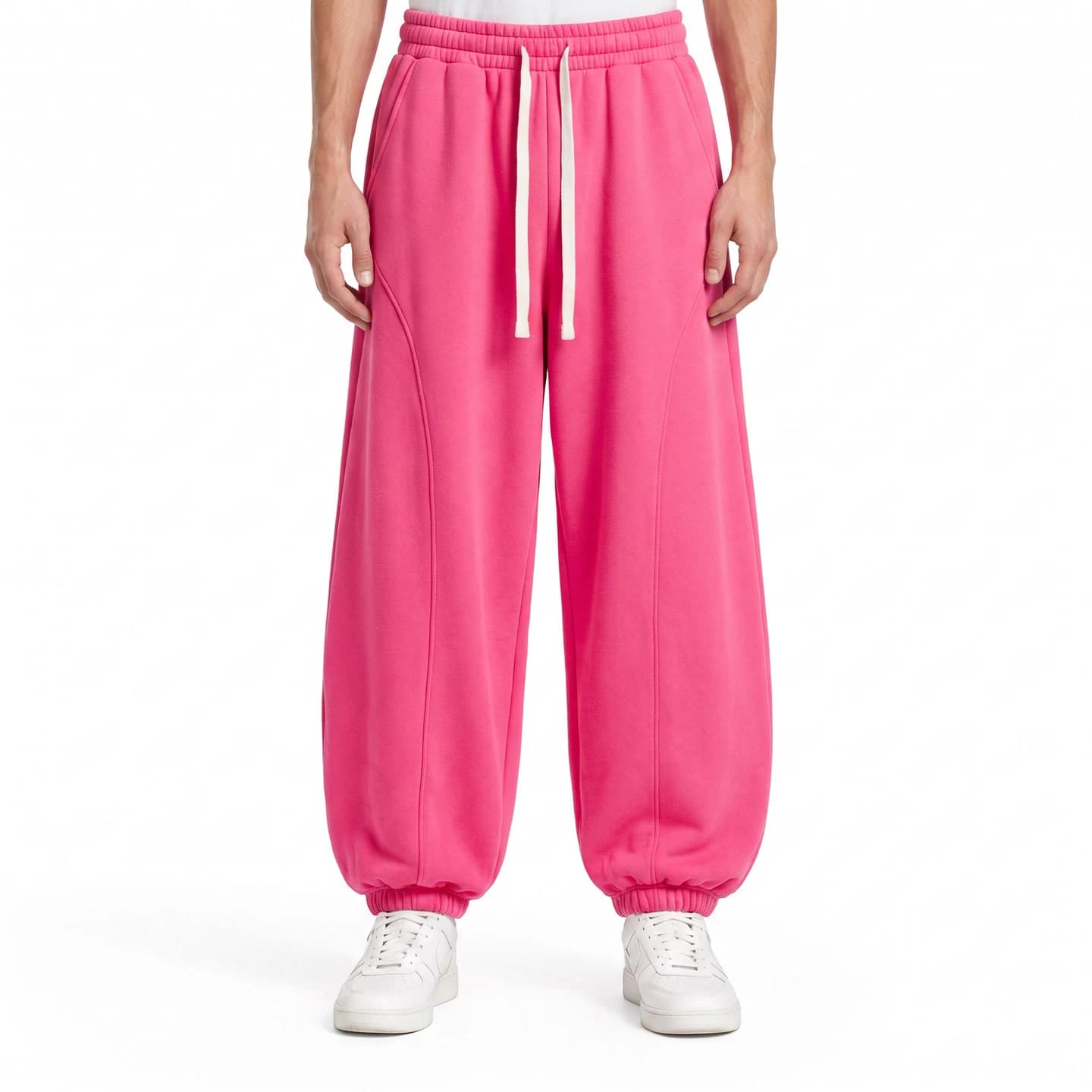 Relaxed Curved-Seam Joggers in Hot Pink, relaxed men's fit