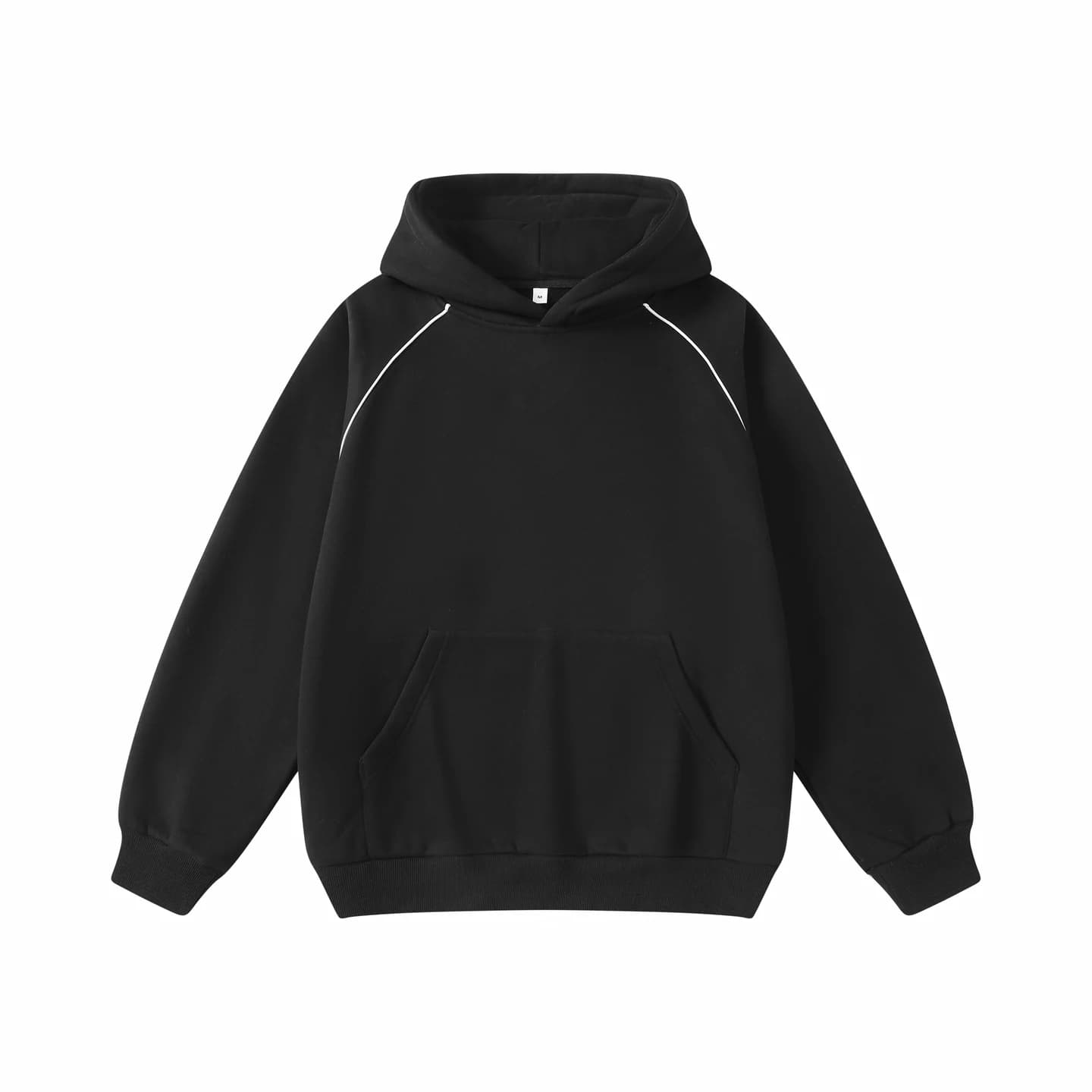 Contrast Piping Hoodie in Black, front flat lay