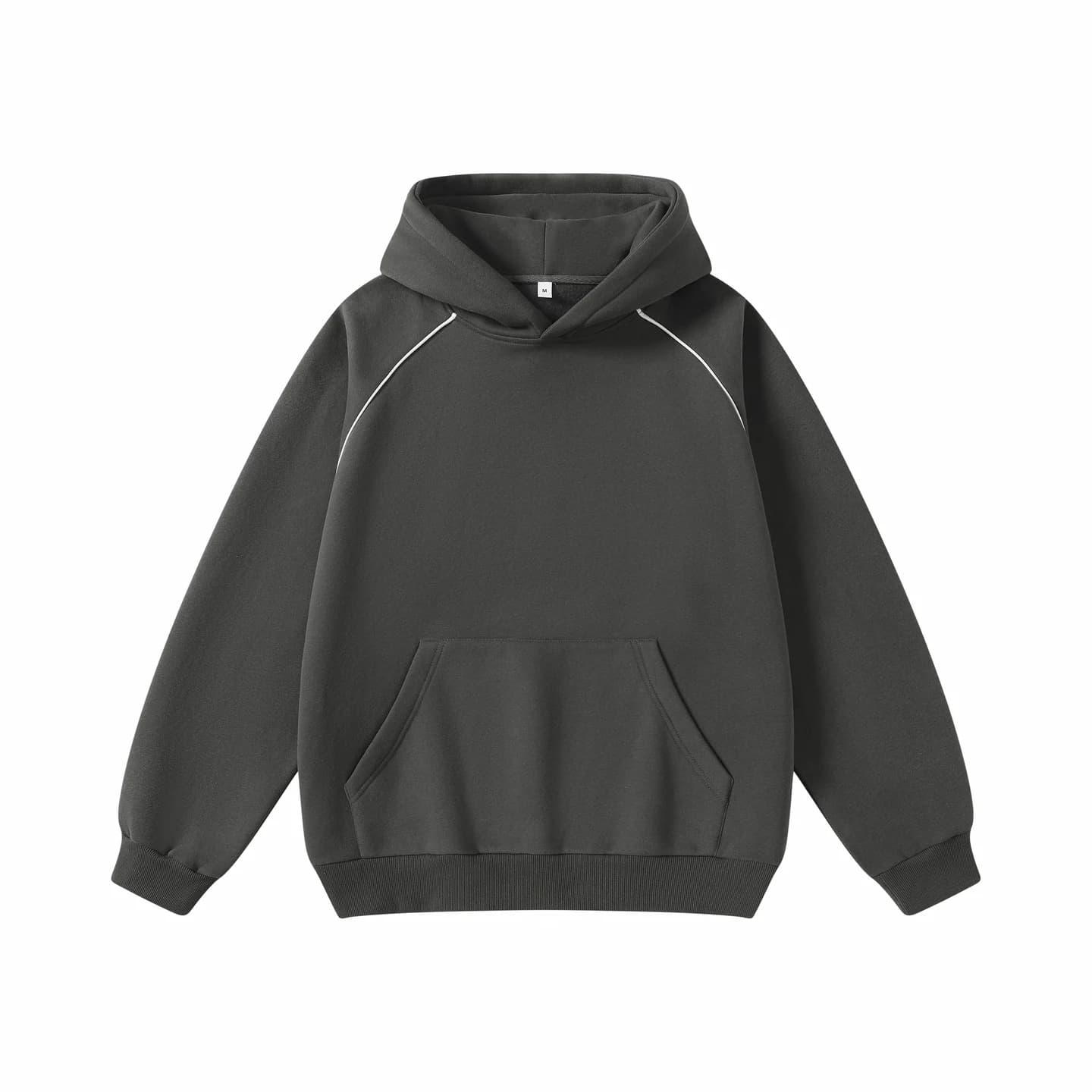 Contrast Piping Hoodie in Charcoal, front flat lay