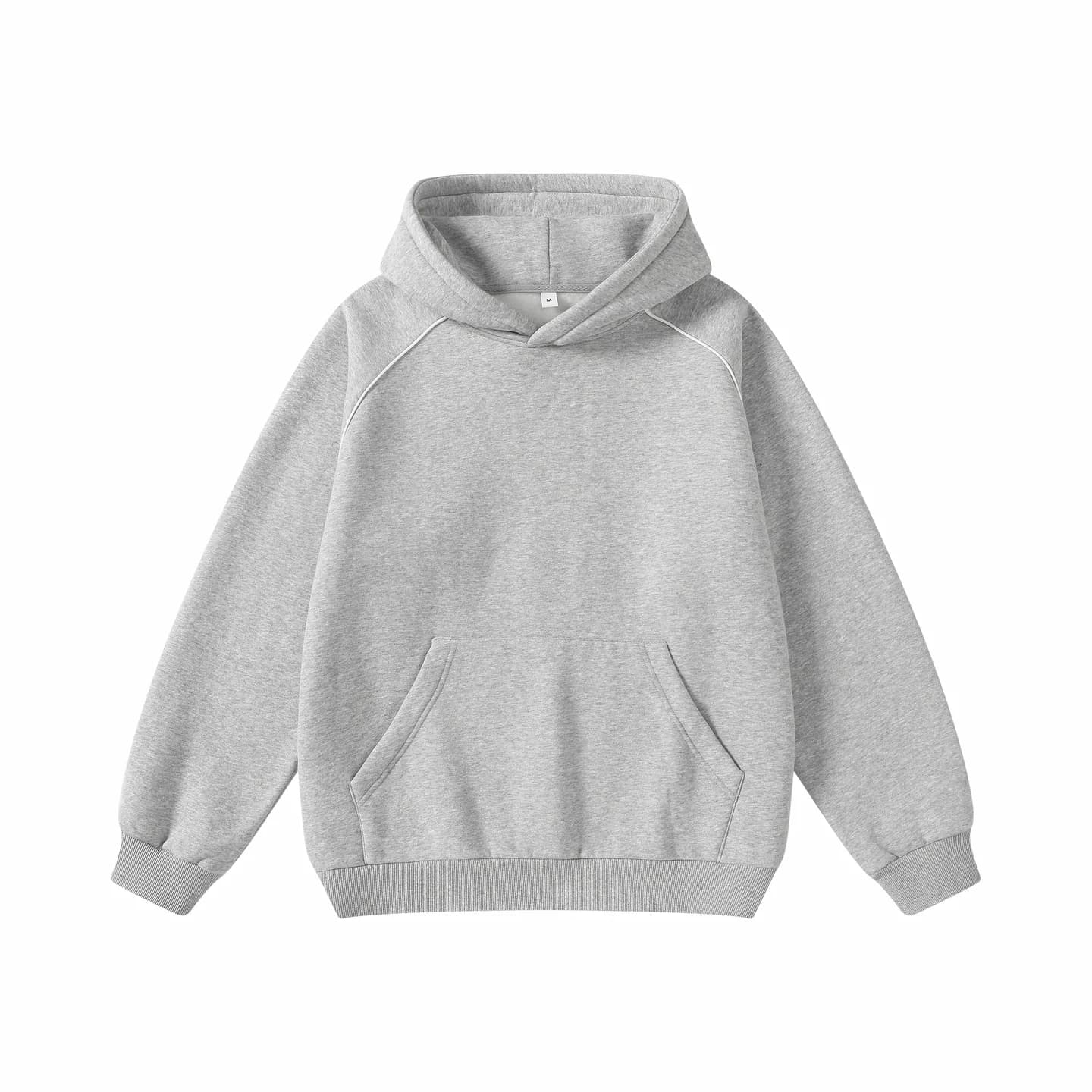 Contrast Piping Hoodie in Heather Gray, front flat lay