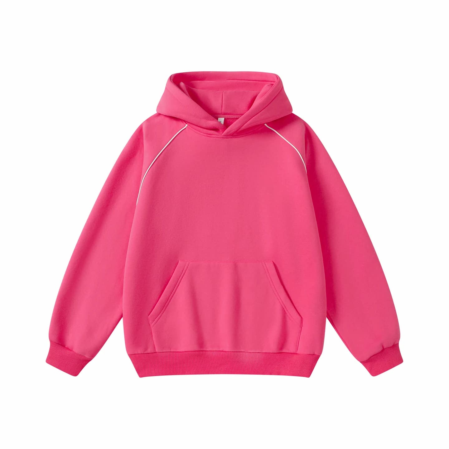 Contrast Piping Hoodie in Hot Pink, front flat lay