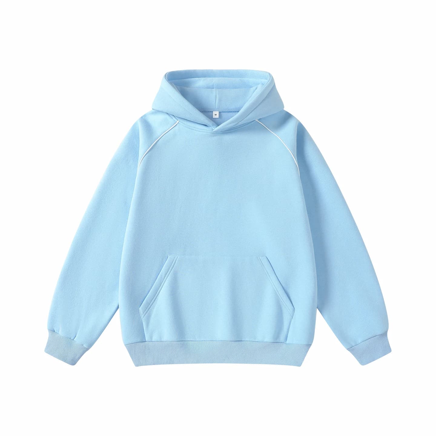 Contrast Piping Hoodie in Sky Blue, front flat lay