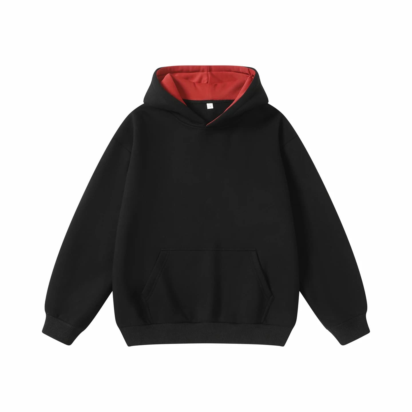 Contrast Hood Pullover in Black / Red, front flat lay