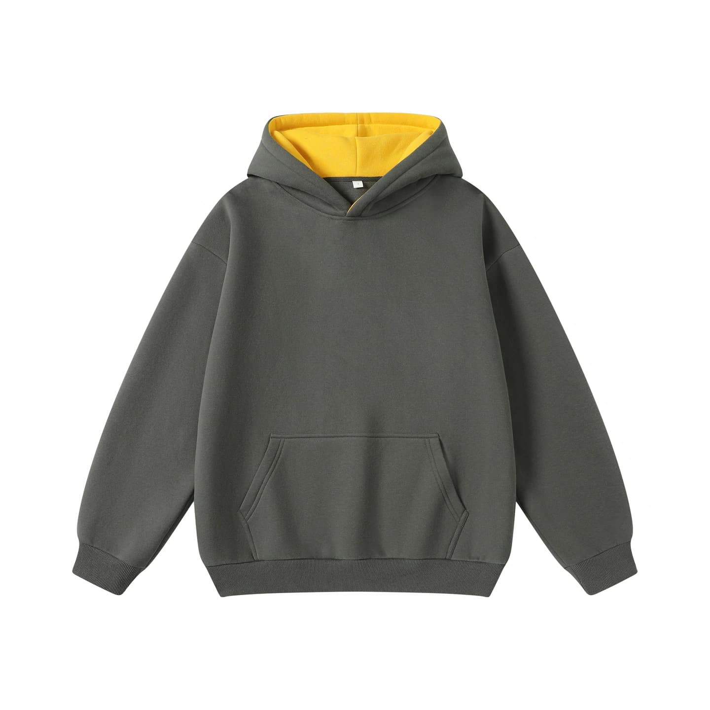 Contrast Hood Pullover in Charcoal / Yellow, front flat lay