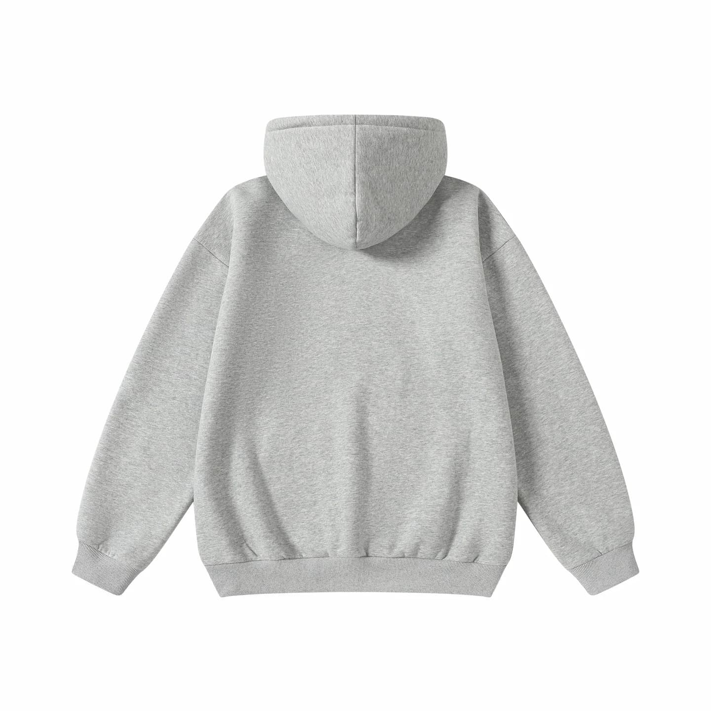 Contrast Hood Pullover in Heather Gray / Navy, back flat lay