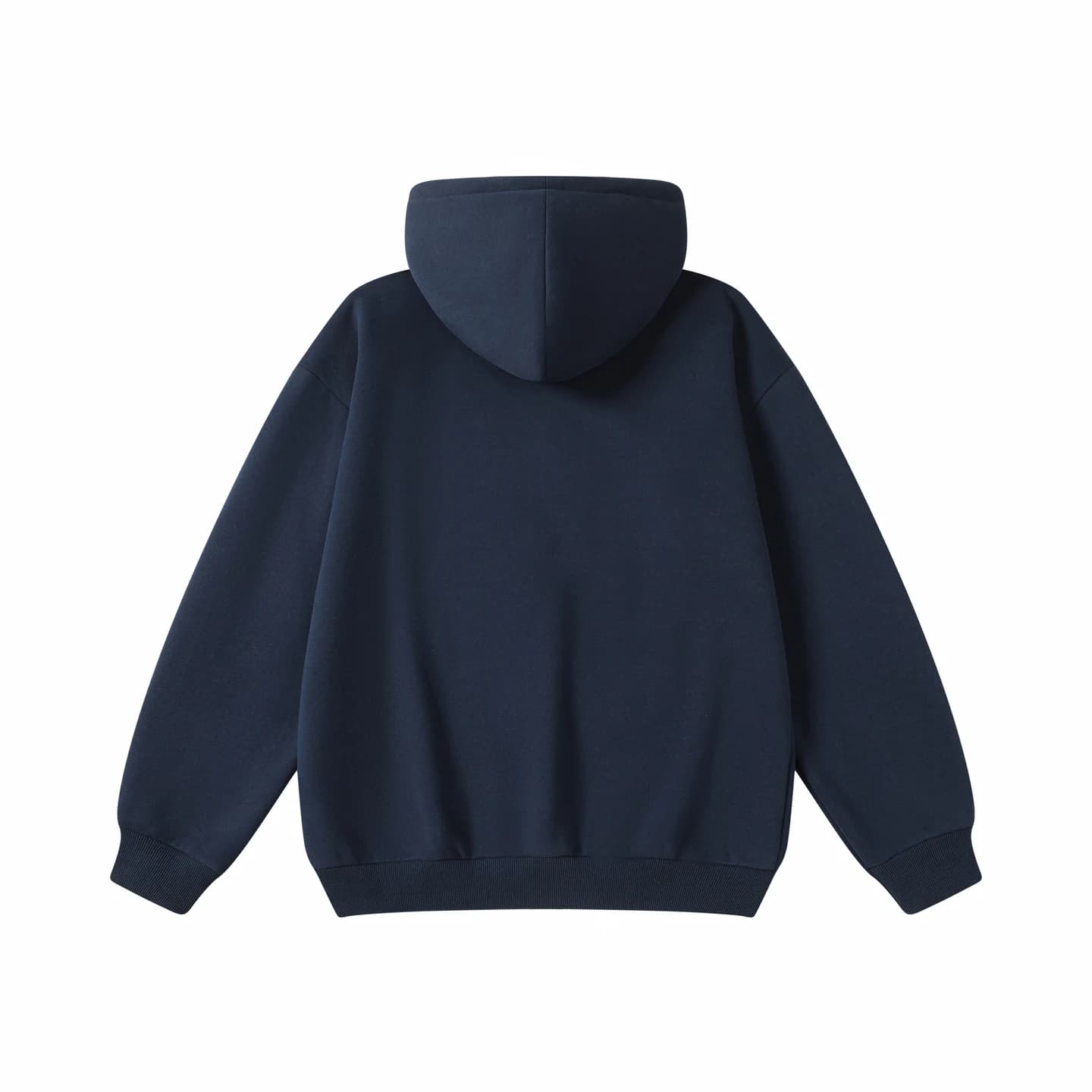 Contrast Hood Pullover in Navy / Red, back flat lay