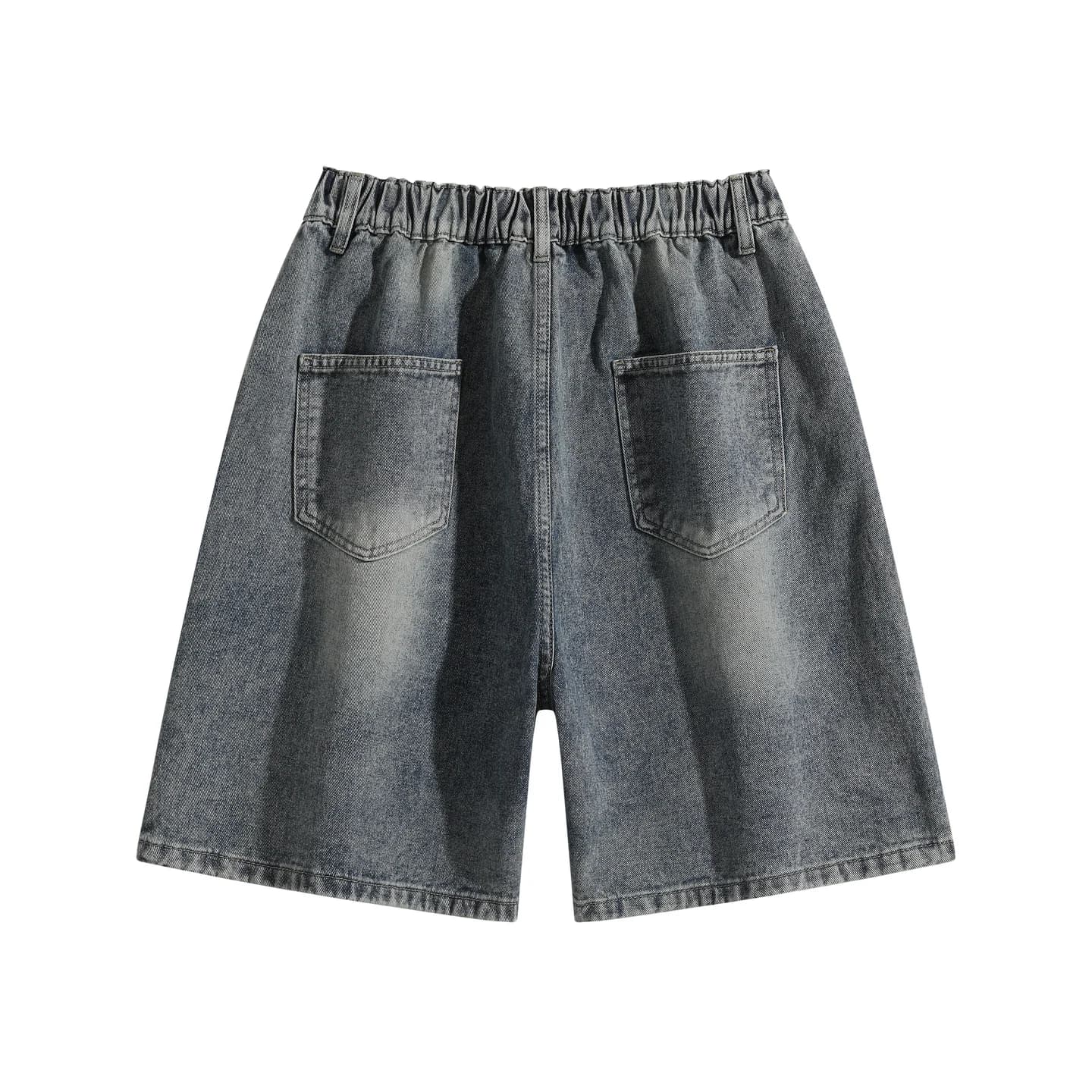 Relaxed Washed Denim Shorts in Charcoal Wash, back flat lay