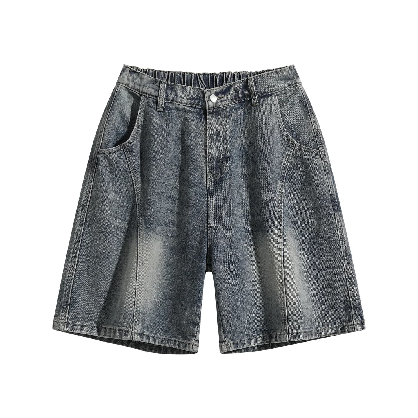 Relaxed Washed Denim Shorts in Charcoal Wash, front flat lay
