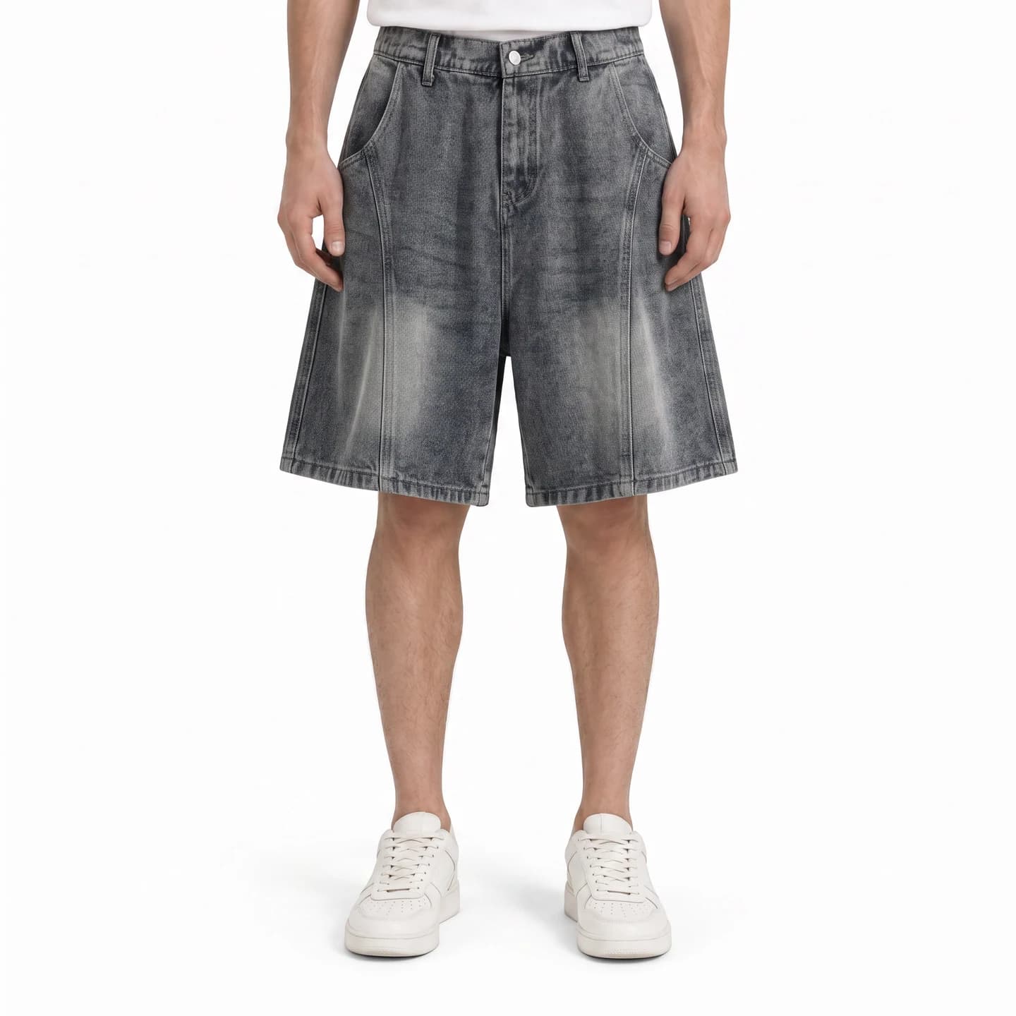 Relaxed Washed Denim Shorts in Charcoal Wash, relaxed men's fit