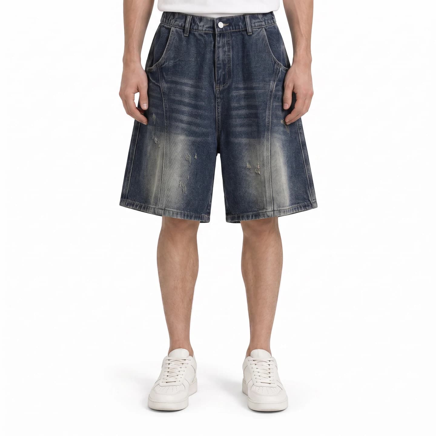 Relaxed Washed Denim Shorts in Dark Indigo, relaxed men's fit