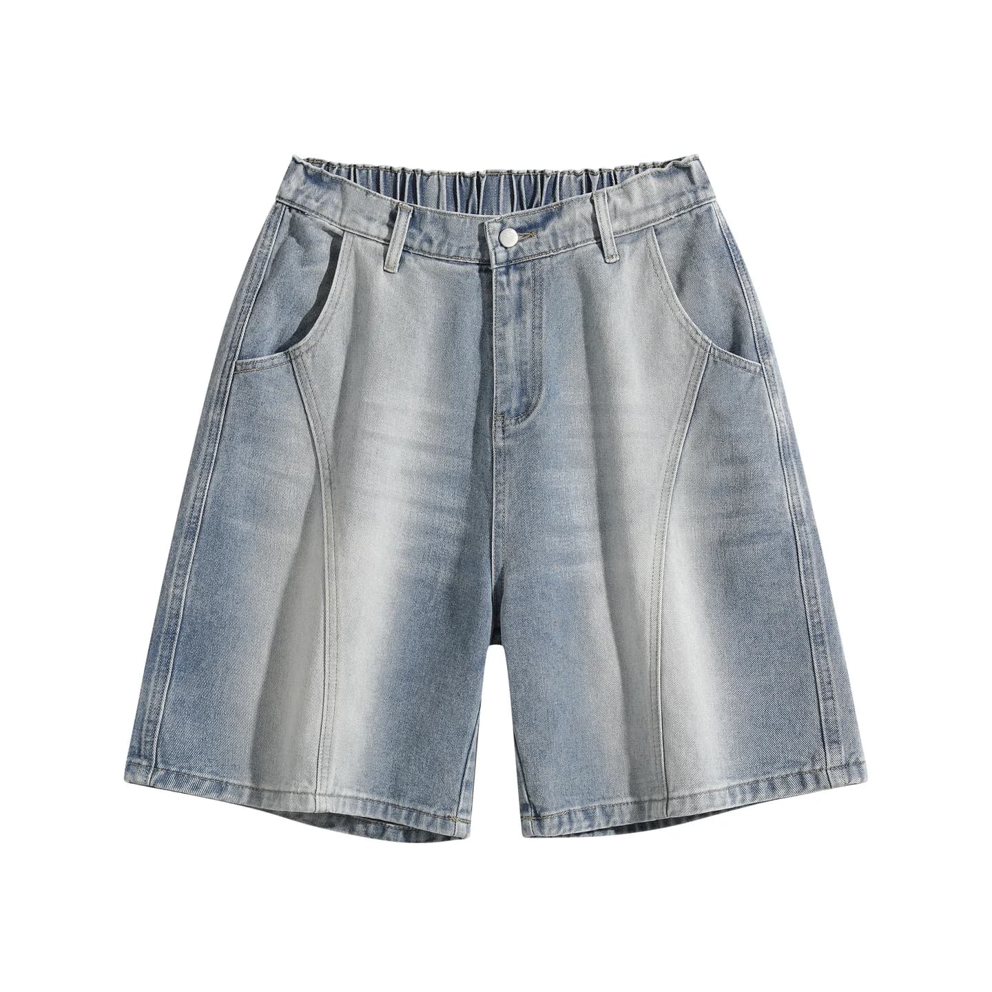 Relaxed Washed Denim Shorts Light Wash Blue, front flat lay