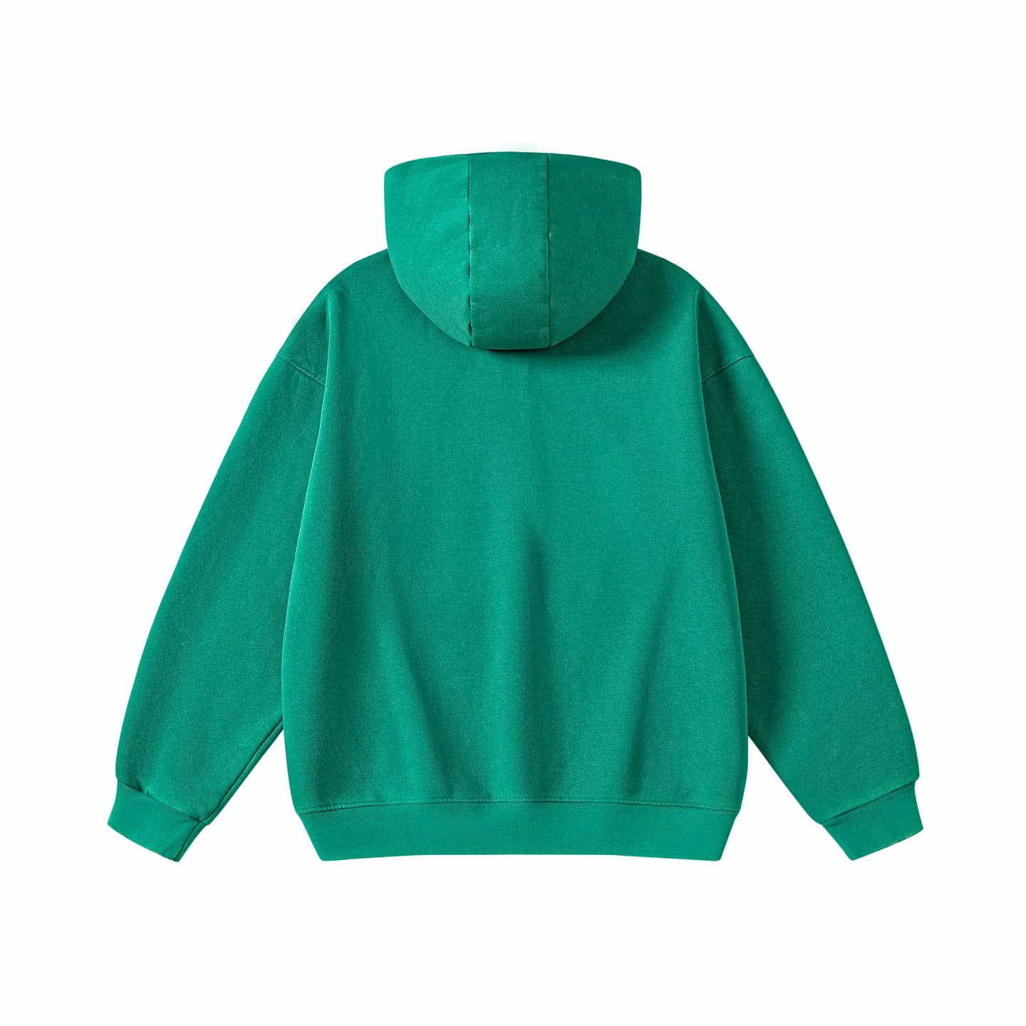 Washed Relaxed Zip-Up Hoodie in Green, back flat lay