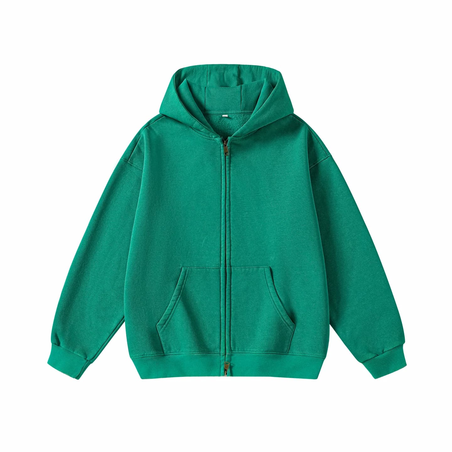 Washed Relaxed Zip-Up Hoodie in Green, front flat lay