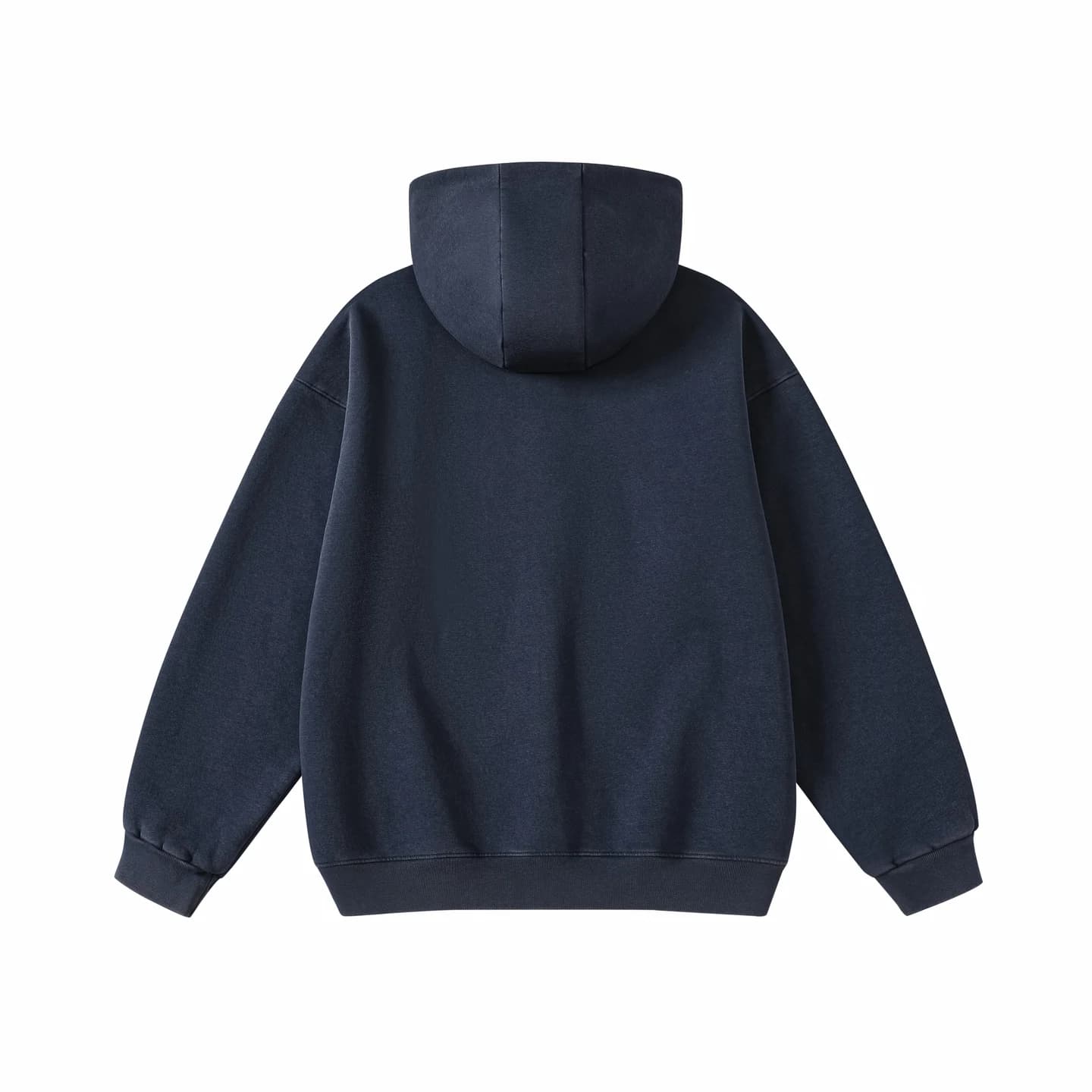 Washed Relaxed Zip-Up Hoodie in Navy, back flat lay