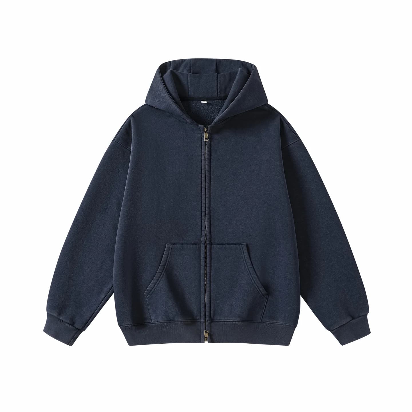 Washed Relaxed Zip-Up Hoodie in Navy, front flat lay