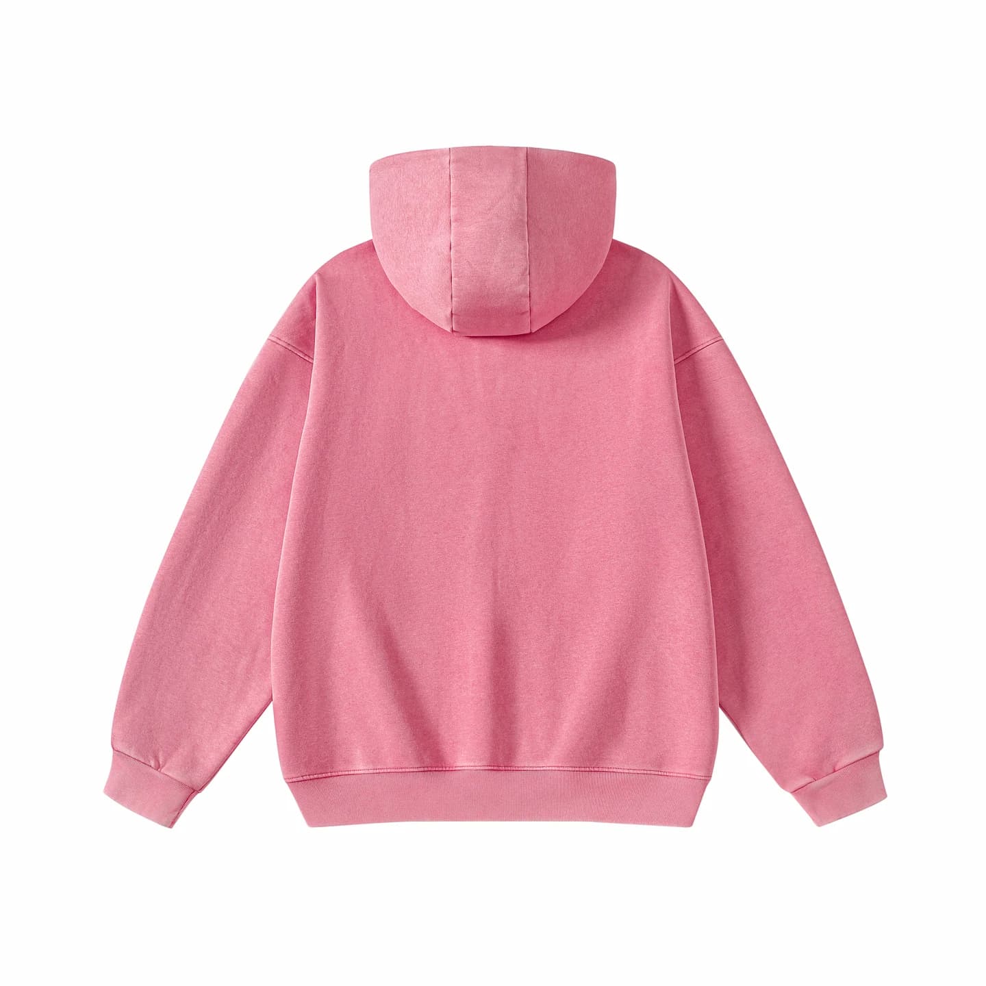 Washed Relaxed Zip-Up Hoodie in Rose Pink, back flat lay