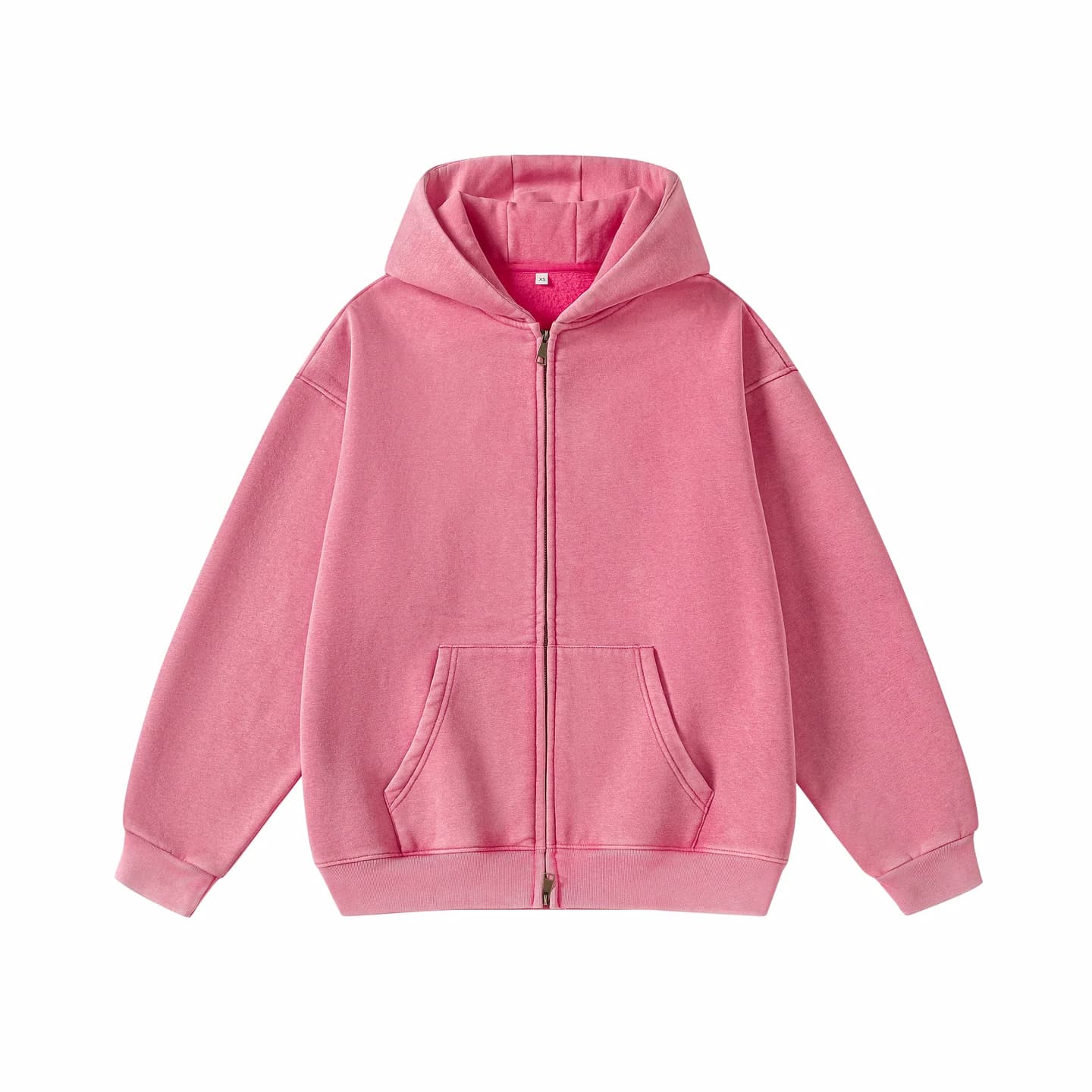 Washed Relaxed Zip-Up Hoodie in Rose Pink, front flat lay