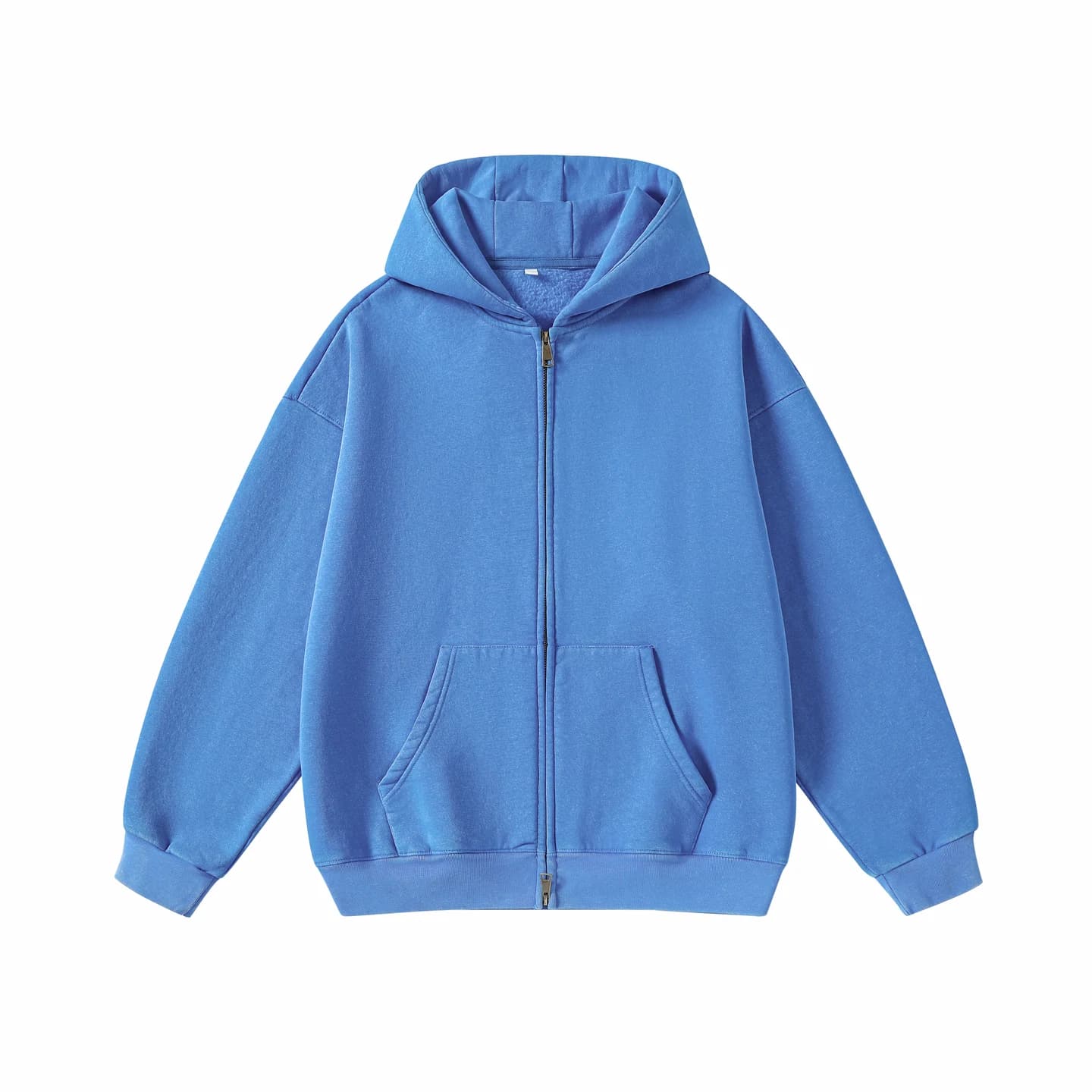 Washed Relaxed Zip-Up Hoodie in Royal Blue, front flat lay