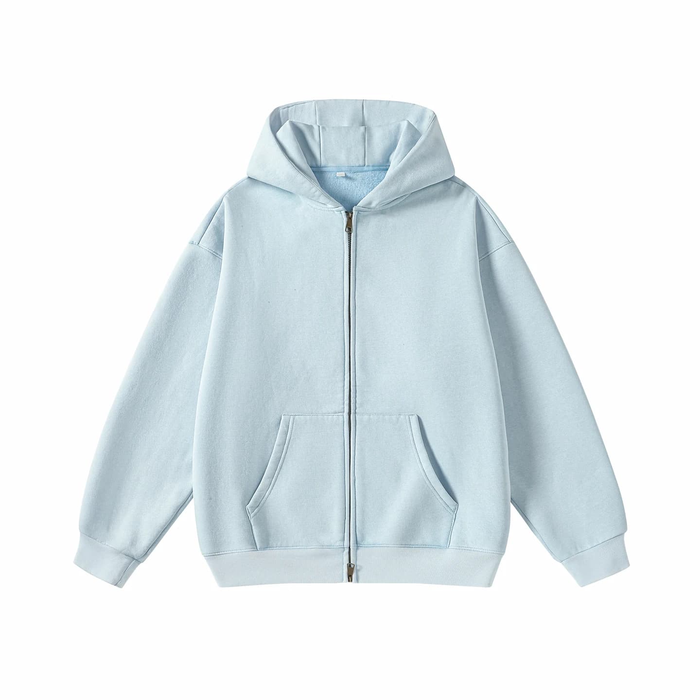 Washed Relaxed Zip-Up Hoodie Sky Blue, front flat lay