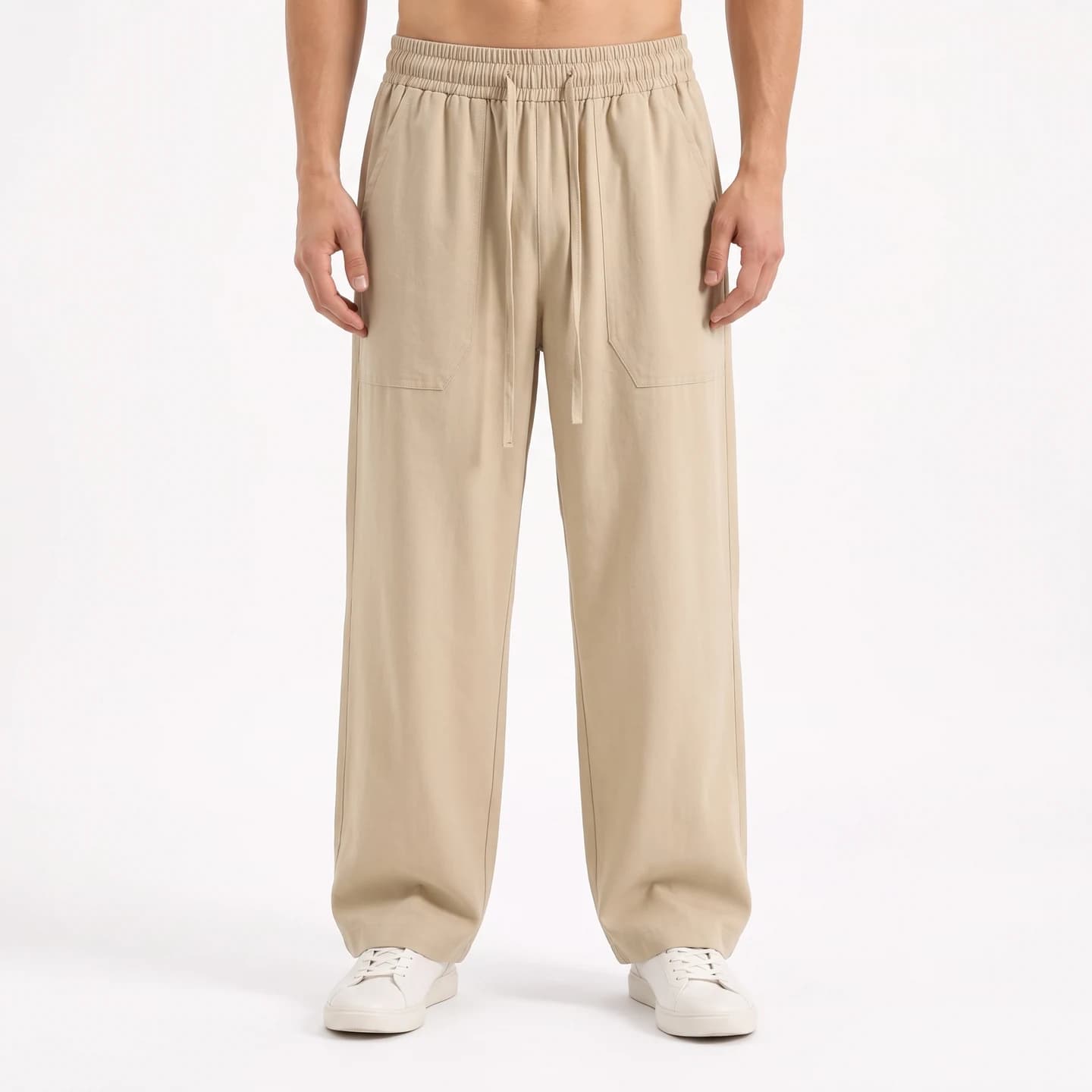 Linen-Blend Relaxed Pants in Khaki, relaxed men's fit