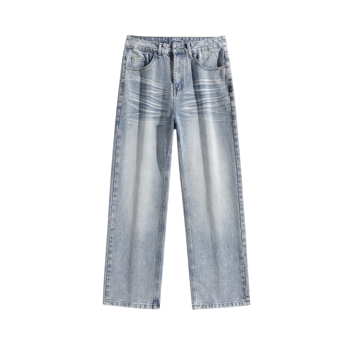 Relaxed Straight-Leg Jeans in Light Wash Blue, front flat lay