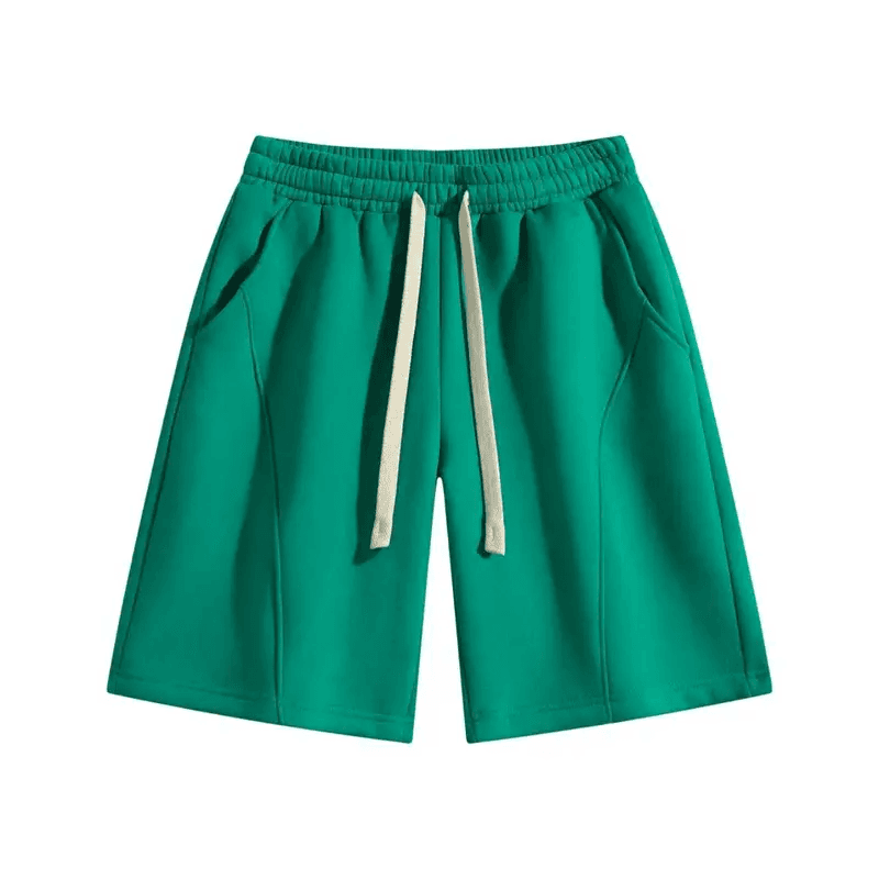 Relaxed Drawstring Shorts in Emerald Green, front flat lay