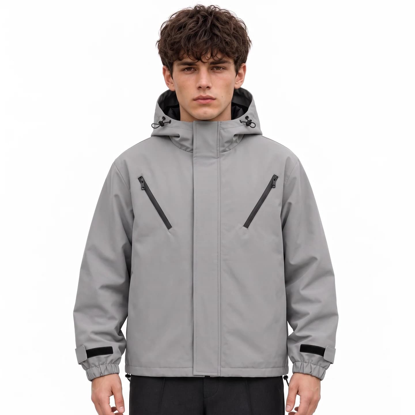 Relaxed Twin-Pocket Hooded Jacket in Gray, relaxed men's fit