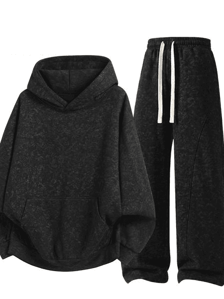 Marble Print Hoodie & Wide-Leg Sweatpants Set