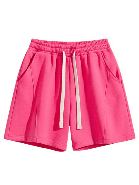Curved-Seam Relaxed Shorts in Hot Pink, front flat lay