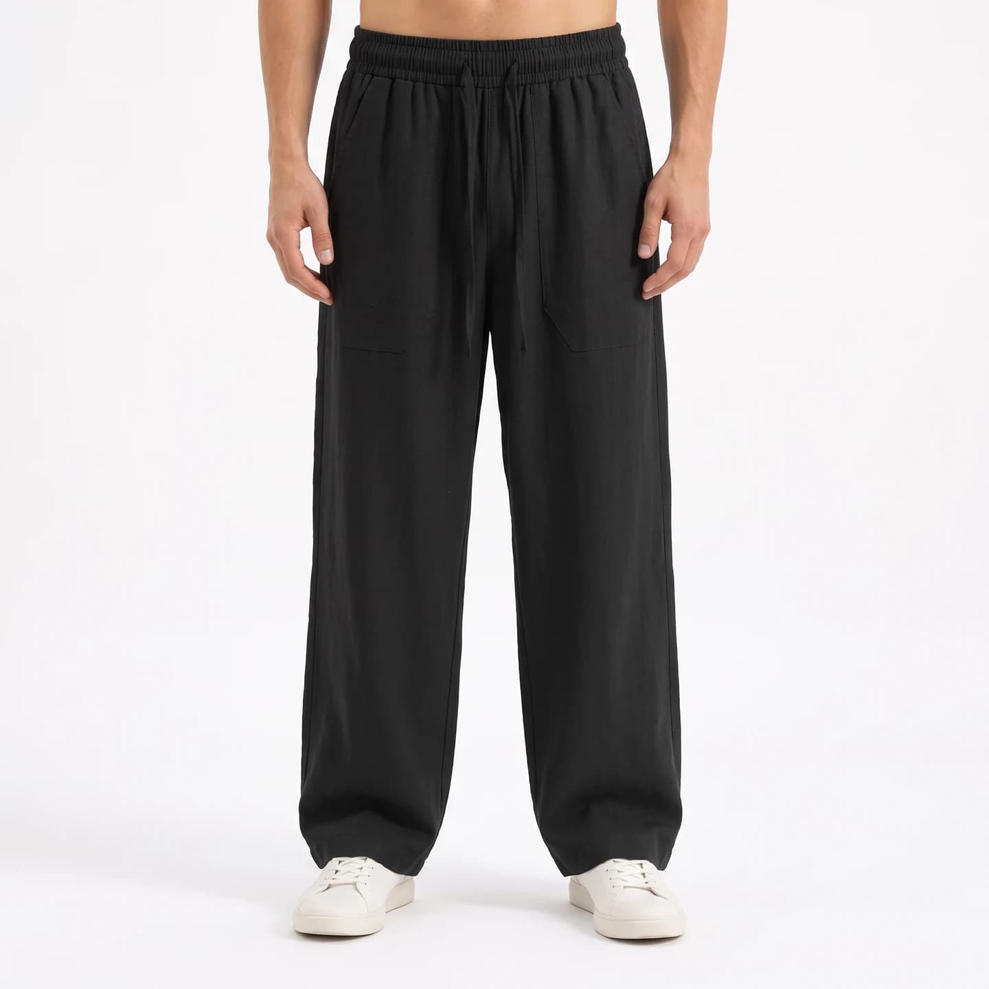 Linen-Blend Relaxed Pants in Black, relaxed men's fit