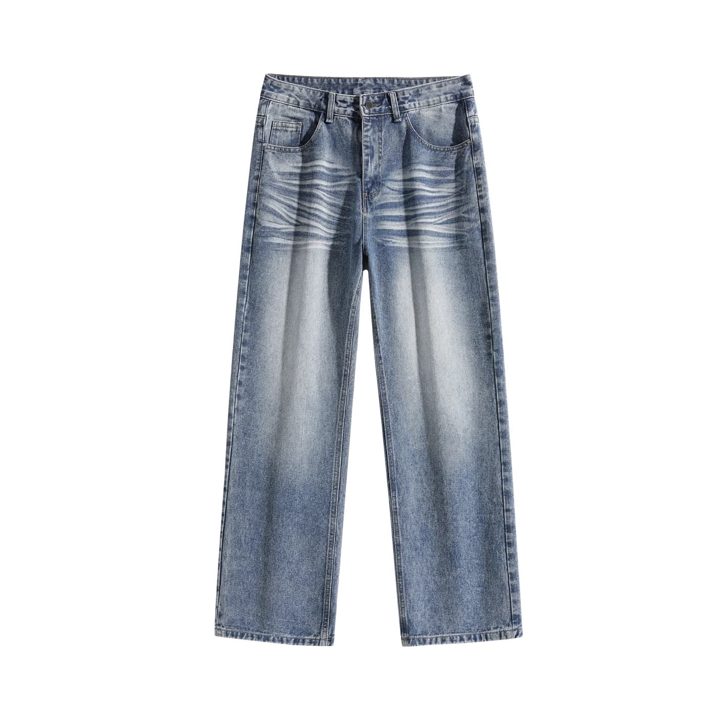 Relaxed Straight-Leg Jeans in Mid Wash Blue, front flat lay