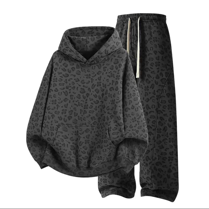 Leopard Print Hoodie & Wide-Leg Sweatpants Set