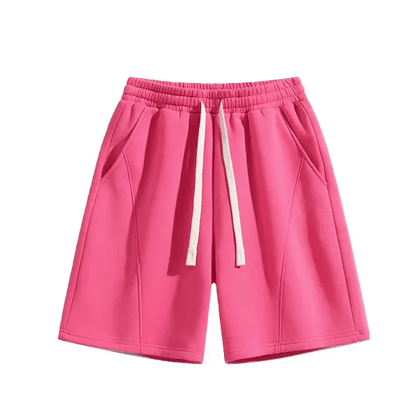 Relaxed Drawstring Shorts in Hot Pink, front flat lay