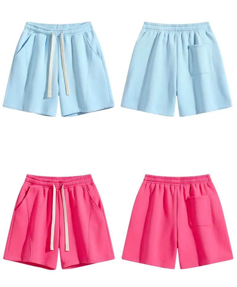 Sky blue and hot pink shorts front and back
