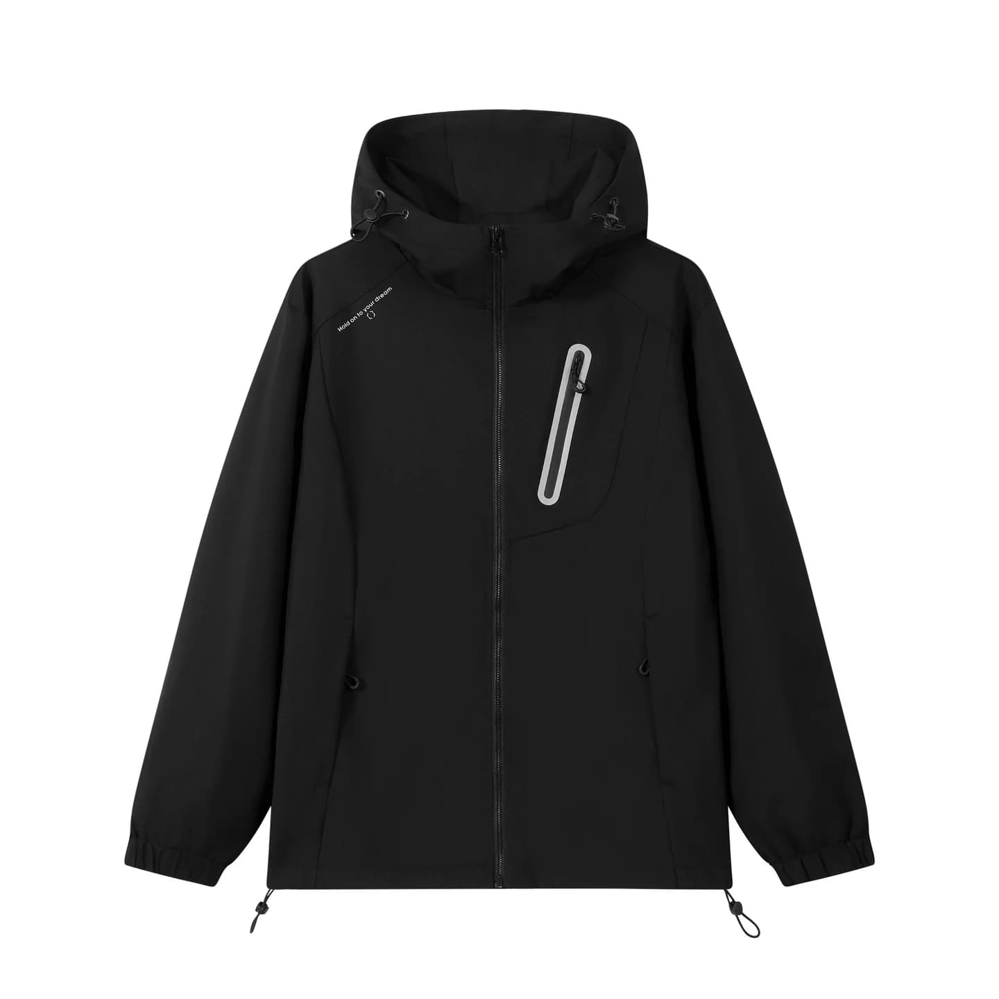 Relaxed Hooded Zip Jacket in Black, front flat lay