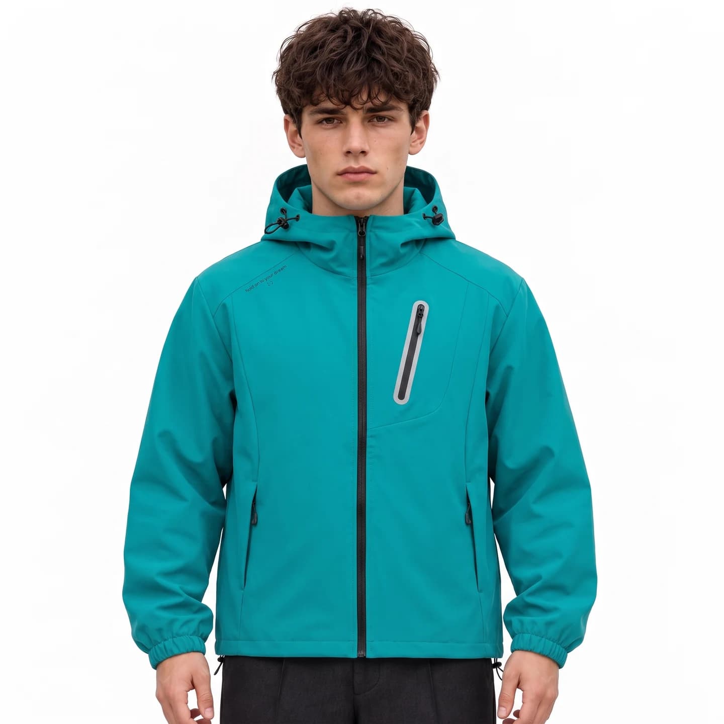 Relaxed Hooded Zip Jacket in Teal, relaxed men's fit