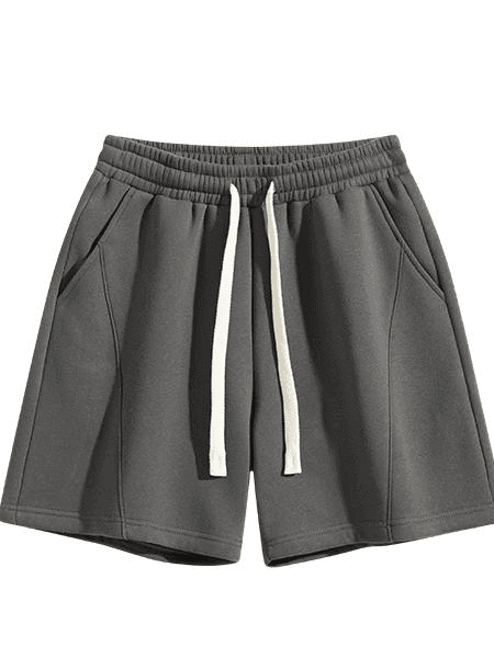 Curved-Seam Relaxed Shorts in Charcoal, front flat lay