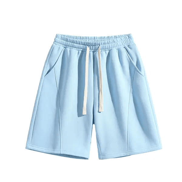 Relaxed Drawstring Shorts in Sky Blue, front flat lay