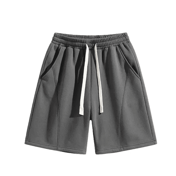 Relaxed Drawstring Shorts in Charcoal, front flat lay