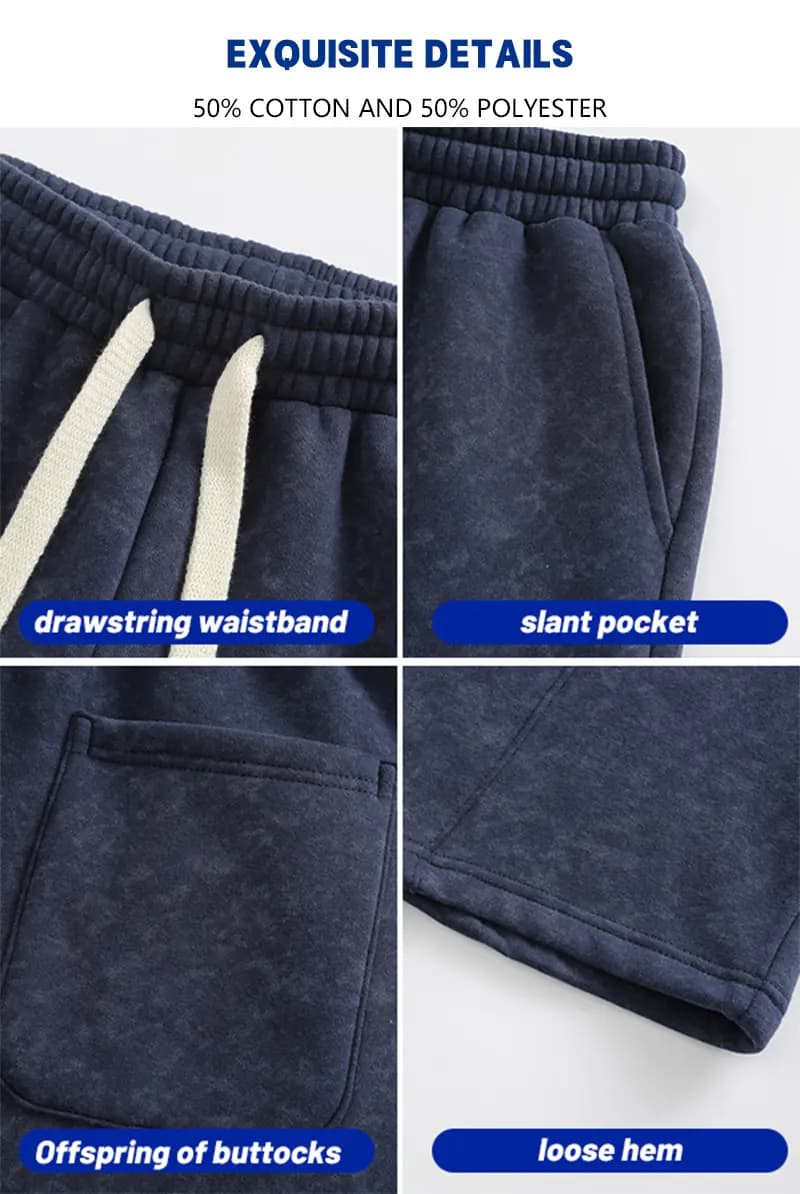 Drawstring waist and sweatpants construction details