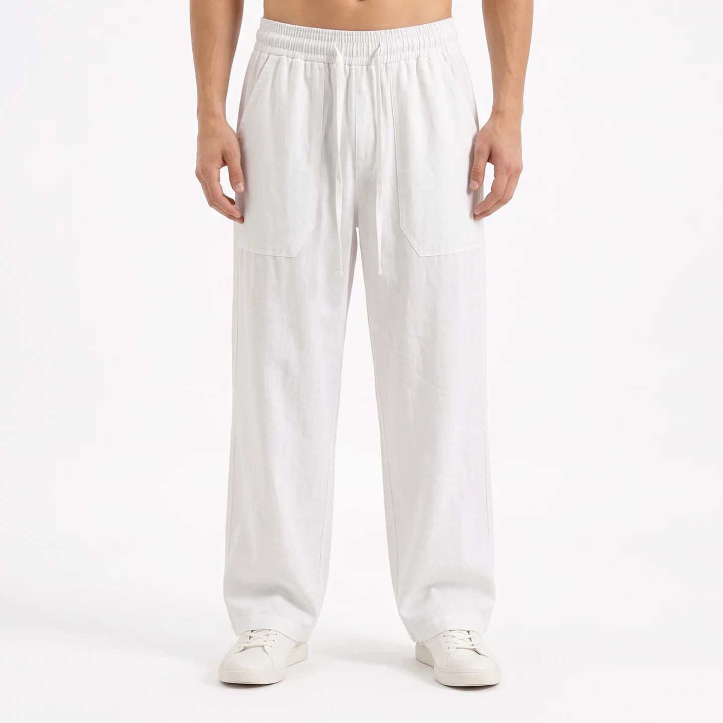 Linen-Blend Relaxed Pants in White, relaxed men's fit