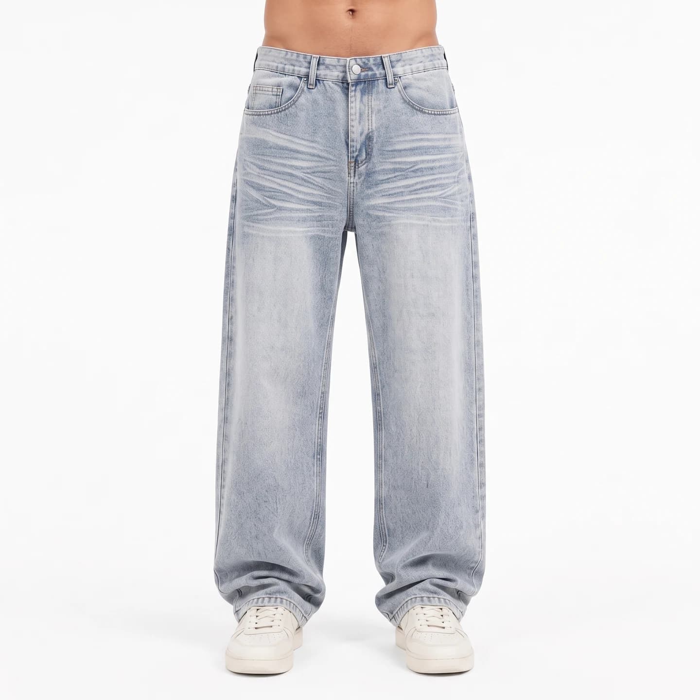 Relaxed Straight-Leg Jeans in Light Wash Blue, relaxed men's fit