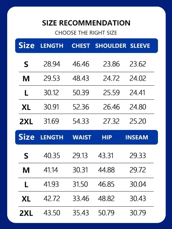 Hoodie and sweatpants garment measurements in inches